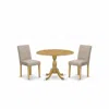 East West Furniture Dmab3-oak-04 3 Piece Dining Table Set - Oak Small Dining Table And 2 Light Tan Linen Fabric Modern D