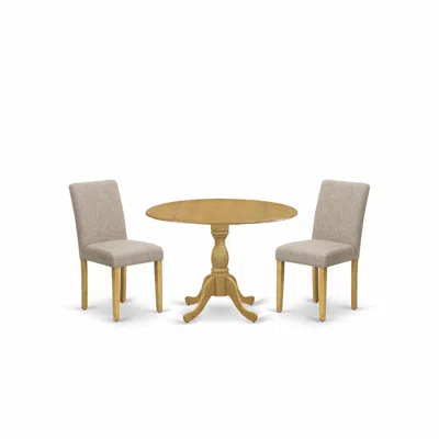 East West Furniture Dmab3-oak-04 3 Piece Dining Table Set - Oak Small Dining Table And 2 Light Tan Linen Fabric Modern D In Neutral