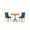 East West Furniture Dmab3-oak-55 3 Piece Kitchen Table Set - Oak Dining Table And 2 Oasis Blue Pu Leather Dining Room Ch