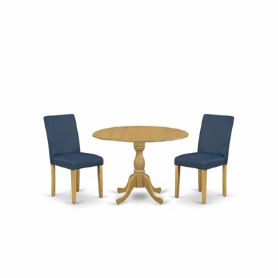 East West Furniture Dmab3-oak-55 3 Piece Kitchen Table Set - Oak Dining Table And 2 Oasis Blue Pu Leather Dining Room Ch