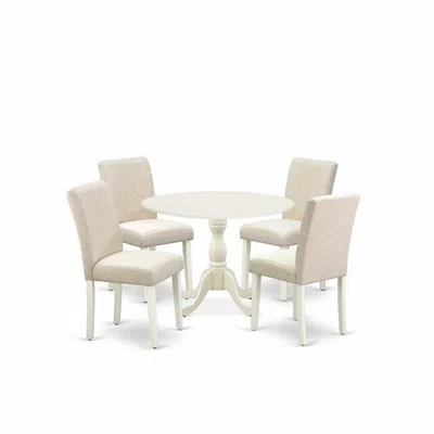 East West Furniture Dmab5-lwh-02 5 Piece Modern Dining Table Set Contains 1 Drop Leaves Dining Table And 4 Light Beige L In Neutral