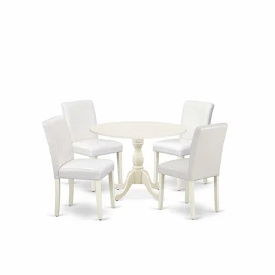 East West Furniture Dmab5-lwh-64 5 Piece Dinning Room Table Set Contains 1 Drop Leaves Wooden Table And 4 White Pu Leath