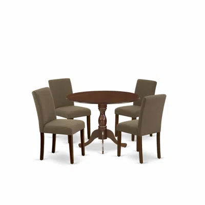 East West Furniture Dmab5-mah-18 5 Piece Wood Dining Table Set Consists Of 1 Drop Leaves Kitchen Table And 4 Coffee Line