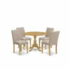 East West Furniture Dmab5-oak-04 5 Piece Dining Room Table Set - Oak Wood Dining Table And 4 Light Tan Linen Fabric Dini