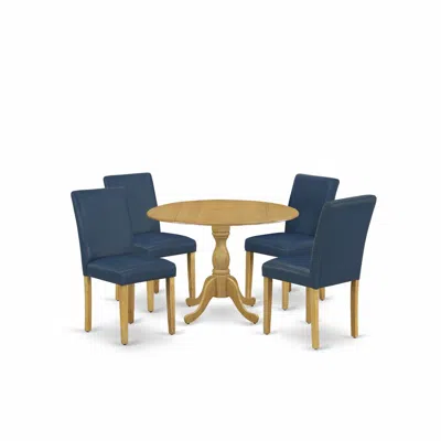 East West Furniture Dmab5-oak-55 5 Piece Dining Table Set - Oak Dinning Table And 4 Oasis Blue Pu Leather Mid Century Mo
