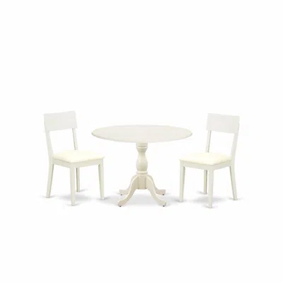 East West Furniture Dmad3-lwh-c 3 Piece Dinette Set Consists Of 1 Drop Leaves Modern Dining Room Table And 2 Linen White