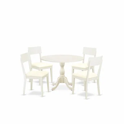East West Furniture Dmad5-lwh-c 5 Piece Dining Room Set Consists Of 1 Drop Leaves Dining Table And 4 Linen White Faux Le