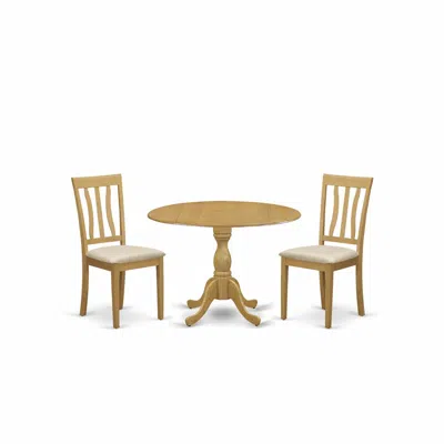 East West Furniture Dman3-oak-c 3 Piece Kitchen Dining Table Set - Oak Kitchen Table And 2 Oak Linen Fabric Dining Room 