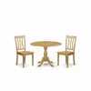 East West Furniture Dman3-oak-w 3 Pc Dining Room Set Set - Dropleaf Dinner Table And 2 Oak Wooden Chairs For Dining Room