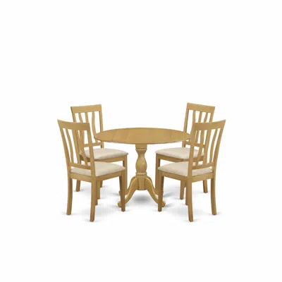 East West Furniture Dman5-oak-c 5 Piece Dining Table Set - Oak Dining Room Table And 4 Oak Linen Fabric Dining Room Chai In Brown