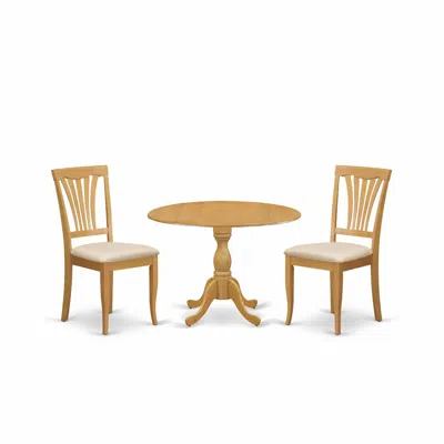 East West Furniture Dmav3-oak-c 3 Piece Modern Dining Table Set - Oak Wood Table And 2 Oak Linen Fabric Modern Dining Ch