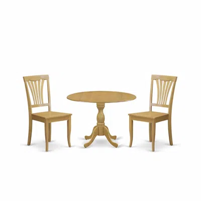 East West Furniture Dmav3-oak-w 3 Piece Dining Room Table Set - Dropleaf Dining Room Table And 2 Oak Wooden Dining Chair In Brown
