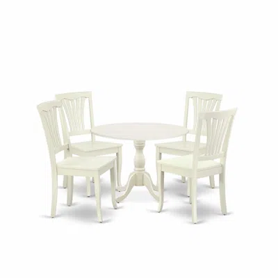 East West Furniture Dmav5-lwh-w 5 Piece Dining Room Set Contains 1 Drop Leaves Dining Room Table And 4 Linen White Kitch