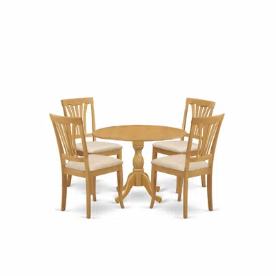 East West Furniture Dmav5-oak-c 5 Piece Dining Room Set - Oak Dining Room Table And 4 Oak Linen Fabric Kitchen & Dining In Brown
