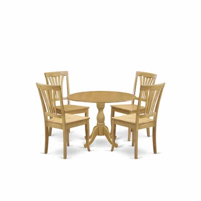 East West Furniture Dmav5-oak-w 5 Piece Dining Room Table Set - Dropleaf Dining Room Table And 4 Oak Wooden Dining Chair
