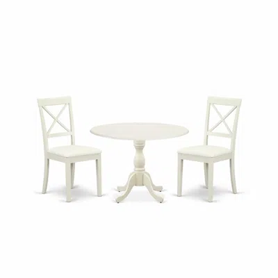 East West Furniture Dmbo3-lwh-c 3 Piece Dinning Room Table Set Consists Of 1 Drop Leaves Modern Dining Table And 2 Linen In Blue