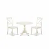 East West Furniture Dmbo3-lwh-w 3 Piece Dinning Room Table Set Consists Of 1 Drop Leaves Dining Room Table And 2 Linen W