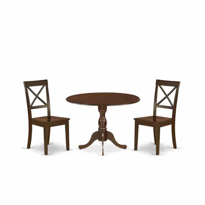 East West Furniture Dmbo3-mah-w 3 Piece Wooden Dining Table Set Contains 1 Drop Leaves Dining Table And 2 Mahogany Woode In Animal Print