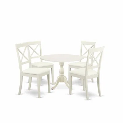 East West Furniture Dmbo5-lwh-c 5 Piece Dining Room Set Includes 1 Drop Leaves Dining Room Table And 4 Linen White Faux 