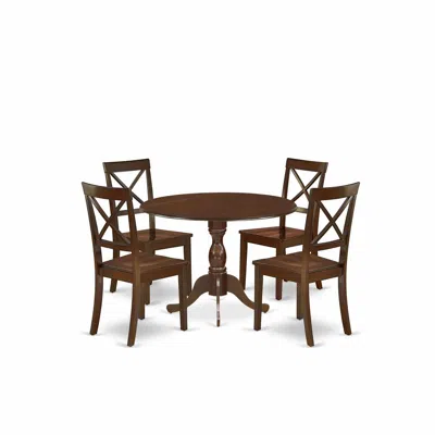 East West Furniture Dmbo5-mah-w 5 Piece Dining Table Set Contains 1 Drop Leaves Dining Table And 4 Mahogany Mid Century 