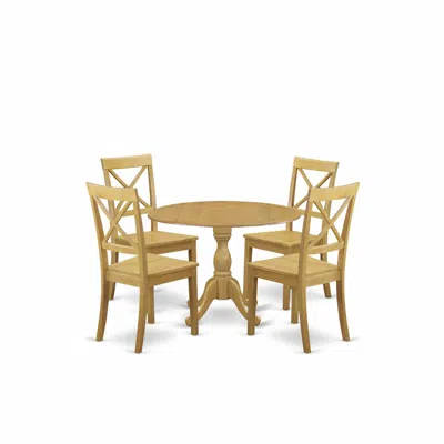 East West Furniture Dmbo5-oak-w 5 Pc Dining Table Set - Mid Century Modern Dining Room Table And 4 Oak Wooden Dining Roo