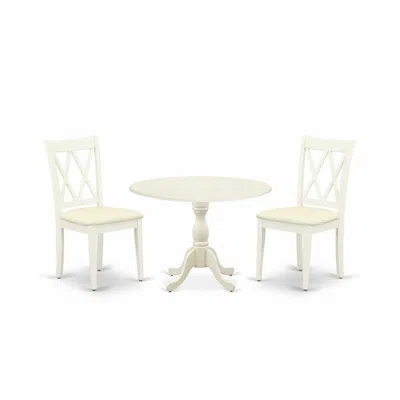 East West Furniture Dmcl3-lwh-c 3 Piece Dining Room Table Set Includes 1 Drop Leaves Wood Dining Table And 2 Linen White In Neutral