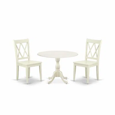 East West Furniture Dmcl3-lwh-w 3 Piece Dining Set Contains 1 Drop Leaves Dining Room Table And 2 Linen White Dinning Ro In Black