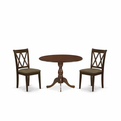 East West Furniture Dmcl3-mah-c 3 Piece Dining Room Set Consists Of 1 Drop Leaves Dining Table And 2 Mahogany Linen Fabr In Brown