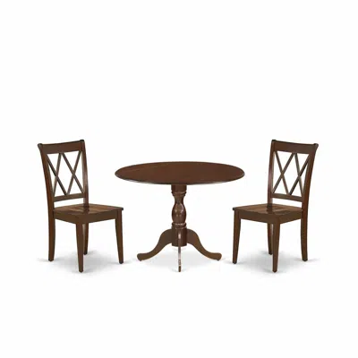 East West Furniture Dmcl3-mah-w 3 Piece Wood Dining Table Set Contains 1 Drop Leaves Dining Room Table And 2 Mahogany Di In Brown