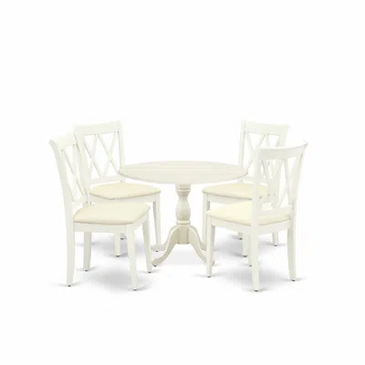 East West Furniture Dmcl5-lwh-c 5 Piece Dinning Room Table Set Includes 1 Drop Leaves Dining Room Table And 4 Linen Whit
