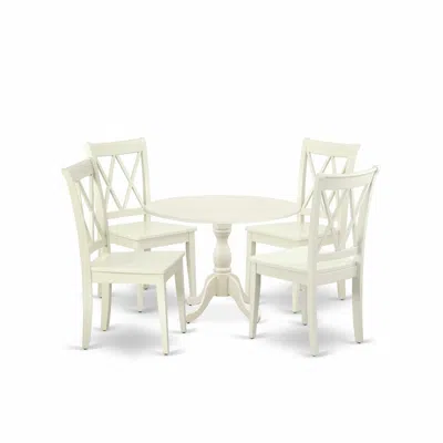 East West Furniture Dmcl5-lwh-w 5 Piece Dinette Sets Contains 1 Drop Leaves Modern Dining Table And 4 Linen White Dining