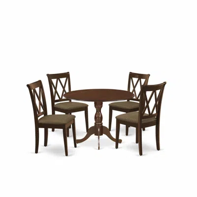 East West Furniture Dmcl5-mah-c 5 Piece Dinette Set Includes 1 Drop Leaves Dining Table And 4 Mahogany Linen Fabric Kitc