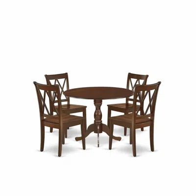 East West Furniture Dmcl5-mah-w 5 Piece Dinette Sets Includes 1 Drop Leaves Dining Table And 4 Mahogany Kitchen Chairs W