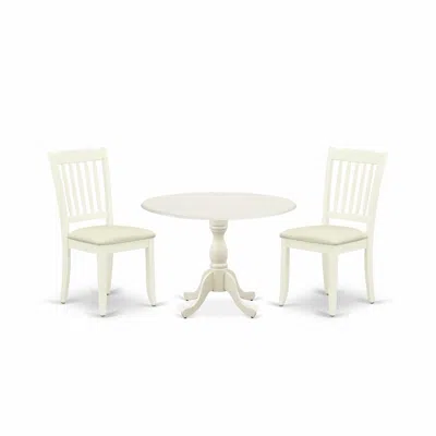East West Furniture Dmda3-lwh-c 3 Piece Dining Room Table Set Includes 1 Drop Leaves Dining Room Table And 2 Linen White In Burgundy