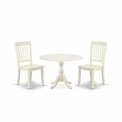 East West Furniture Dmda3-lwh-w 3 Piece Dining Table Set Consists Of 1 Drop Leaves Wooden Dining Table And 2 Linen White