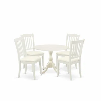 East West Furniture Dmda5-lwh-c 5 Piece Dining Room Set Consists Of 1 Drop Leaves Dining Room Table And 4 Linen White Ki