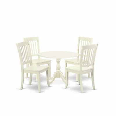 East West Furniture Dmda5-lwh-w 5 Piece Dining Room Table Set Consists Of 1 Drop Leaves Dining Room Table And 4 Linen Wh
