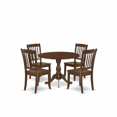 East West Furniture Dmda5-mah-w 5 Piece Dining Room Set Consists Of 1 Drop Leaves Dining Room Table And 4 Mahogany Dinin