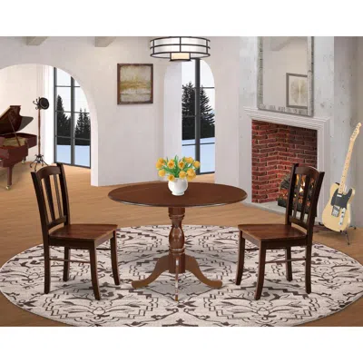 East West Furniture Dmdl3-mah-w - 3-pc Dinette Set- 2 Mid Century Chair With Wooden Seat And Slatted Chair Back - Drople