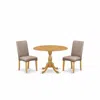 East West Furniture Dmdr3-oak-16 3 Piece Table And Chairs Dining Set - Oak Modern Dining Table And 2 Dark Khaki Linen Fa