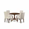 East West Furniture Dmdr5-mah-01 5 Piece Dining Set Consists Of 1 Drop Leaves Dining Table And 4 Cream Linen Fabric Dinn