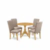 East West Furniture Dmdr5-oak-16 5 Piece Kitchen Dining Table Set - Oak Wood Table And 4 Dark Khaki Linen Fabric Modern 