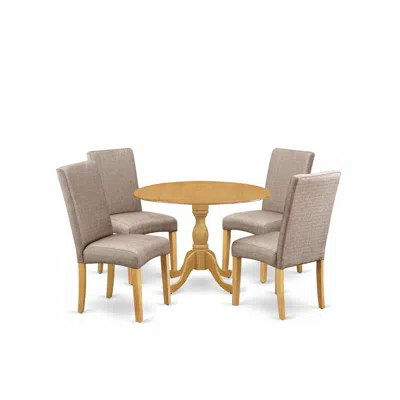 East West Furniture Dmdr5-oak-16 5 Piece Kitchen Dining Table Set - Oak Wood Table And 4 Dark Khaki Linen Fabric Modern  In Neutral
