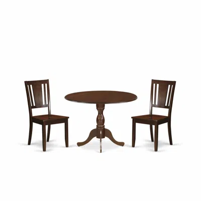 East West Furniture Dmdu3-mah-w 3 Piece Wood Dining Table Set Contains 1 Drop Leaves Wooden Table And 2 Mahogany Wooden 