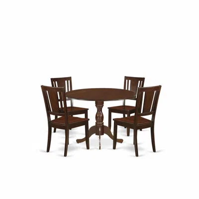 East West Furniture Dmdu5-mah-w 5 Piece Dinette Sets Includes 1 Drop Leaves Wooden Dining Table And 4 Mahogany Mid Centu In Brown