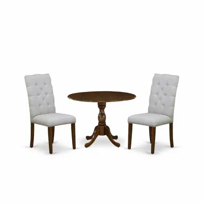 East West Furniture Dmel3-awa-05 3 Piece Dinette Sets Contains 1 Drop Leaves Modern Kitchen Table And 2 Grey Linen Fabri In Black