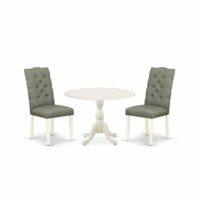 East West Furniture Dmel3-lwh-07 3 Piece Dining Room Set Consists Of 1 Drop Leaves Dining Table And 2 Smoke Linen Fabric In Neutral