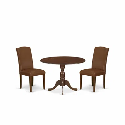 East West Furniture Dmen3-mah-66 3 Piece Modern Dining Table Set Consists Of 1 Drop Leaves Wooden Dining Table And 2 Bro