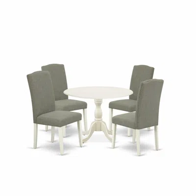 East West Furniture Dmen5-lwh-06 5 Piece Dining Room Table Set Includes 1 Drop Leaves Wooden Dining Table And 4 Dark Shi