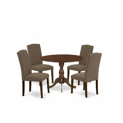 East West Furniture Dmen5-mah-18 5 Piece Dining Table Set Consists Of 1 Drop Leaves Wood Dining Table And 4 Dark Coffee 